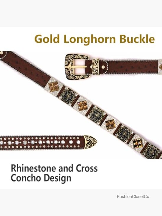 Genuine Leather Rhinestone Belt with Crystal Studs for Women & Men main image 4